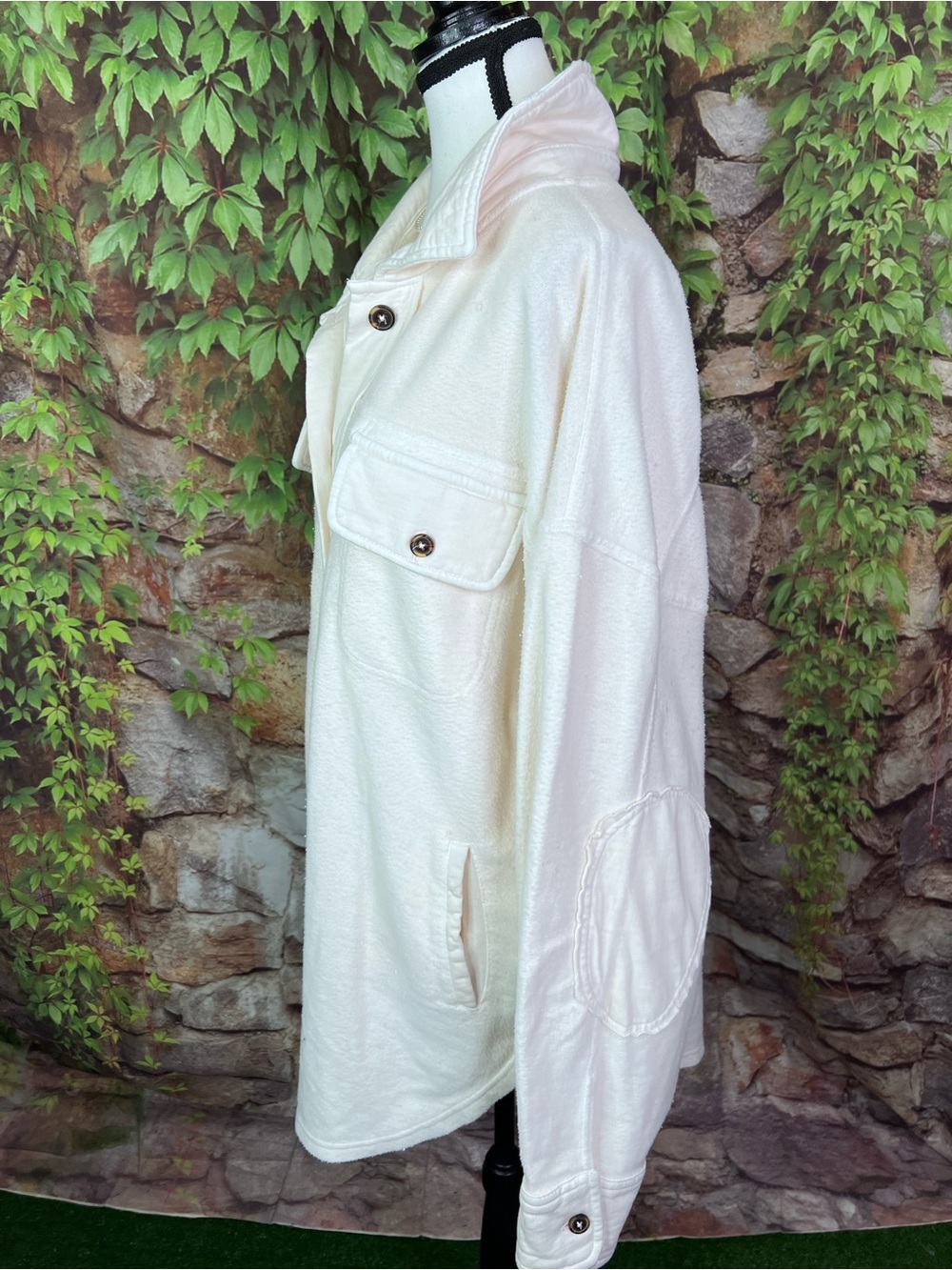 FREE PEOPLE Cream Ruby Style Distressed Oversized Bohemian Shacket, M - Picture 7 of 16